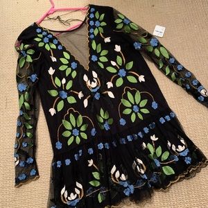 NWT Free People embroidered black floral dress